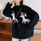 Deer Patterned Mock-neck Sweater