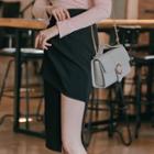Cutout-hem Pintuck-front Midi Skirt