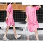 Short-sleeve Mini Crinkled Dress