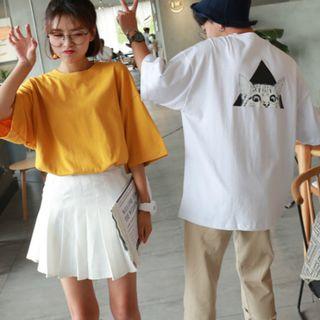 Couple Matching 3/4-sleeve Cat Print T-shirt