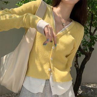Mock Two-piece Two-tone Cardigan