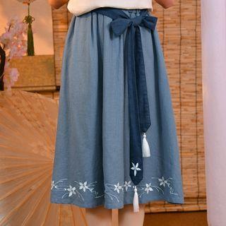 Print Bow Midi Skirt
