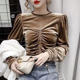 Puff Sleeve Ruched Velvet Top
