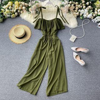 Suspender Ruffle Wide-leg Jumpsuit