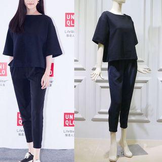 Set: Loose-fit Top + Striped Pants