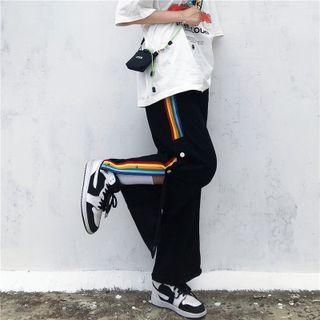 Striped Slit-hem Straight Leg Pants