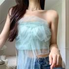 Plain Mesh Pleated Cropped Tube Top