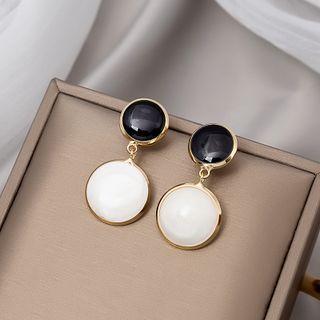 Glaze Disc Dangle Earring E3115 - 1 Pair - Black & White - One Size