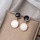 Glaze Disc Dangle Earring E3115 - 1 Pair - Black & White - One Size