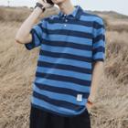 Striped Lettering Short-sleeve Polo Shirt