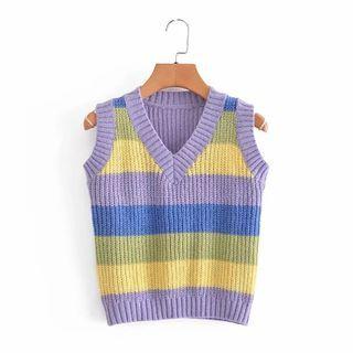 Striped Sweater Vest Purple - One Size
