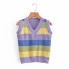 Striped Sweater Vest Purple - One Size