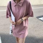 Plain Elbow-sleeve Polo Shirt Dress