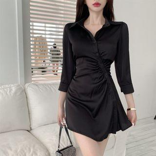 Long-sleeve Satin Mini Shirtdress