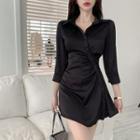 Long-sleeve Satin Mini Shirtdress