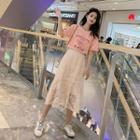 Set: Lettering Short-sleeve T-shirt + Lace Midi A-line Skirt
