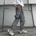 Gather-cuff Belted Reflective Cargo Pants As Shown In Figure - One Size