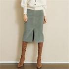 Faux-leather Trim Corduroy Skirt