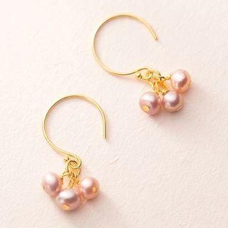 Faux Pearl Drop Earring 1 Pair - S925 Silver - Gold - One Size