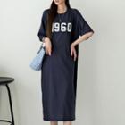 Letter-embroidered Midi T-shirt Dress
