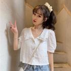Puff-sleeve Collared Button-up Top White - One Size