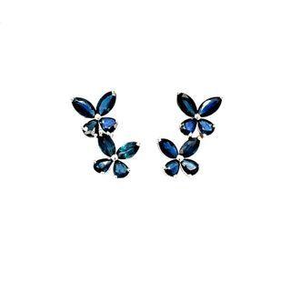 18k White Gold Butterflies Design Earring Set With Blue Sapphire One Size