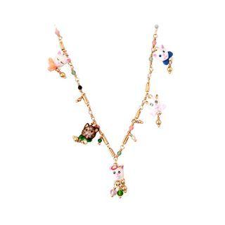 Fashion Elegant Plated Gold Enamel Cat Necklace Golden - One Size