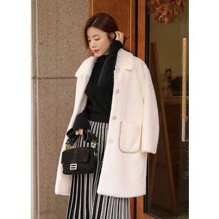 Metallic-trim Faux-fur Coat Ivory - One Size