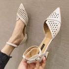 Perforated Pointy-toe Ankle-strap Chunky-heel Sandals