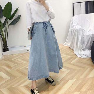 A-line Midi Denim Skirt Light Blue - One Size