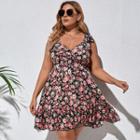 Plus Size Floral Print V-neck Mini A-line Dress