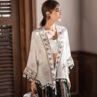 Tassel Open-front Embroidered Jacket White - One Size