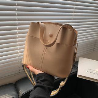 Set: Striped Strap Bucket Bag + Pouch