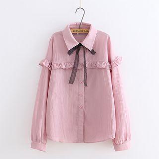 Ruched Long Sleeve Sheer Blouse