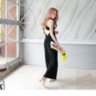 Open Back Lined Polyester Fibre Jumpsuit