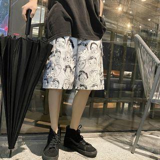 High-waist Printed Cargo Shorts