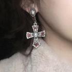 Rhinestone Cross Dangle Earring 1013a - Silver - One Size