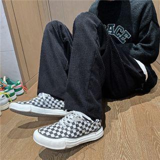 High-waist Quilted Plain Corduroy Pants