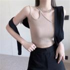 Plain Long-sleeve Shawl / Asymmetric Slim-fit Sleeveless Top