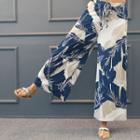 Drawstring-waist Printed Wide-leg Pants