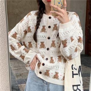 Long-sleeve Bear Printed Cardigan Cardigan - One Size