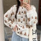 Long-sleeve Bear Printed Cardigan Cardigan - One Size