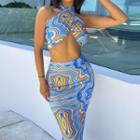Set: Patterned Wrap Cropped Halter Top + Maxi Pencil Skirt