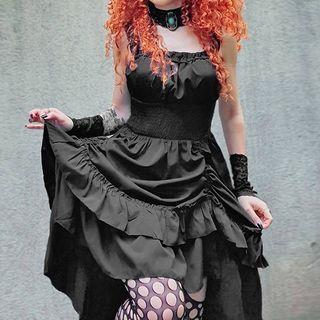 Asymmetrical Wide Strap Ruffled A-line Dress