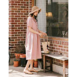 Open-placket Linen Blend Long Shirtdress