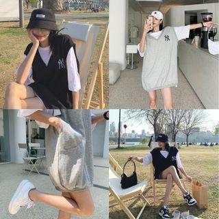 Embroidered Sleeveless Sweatshirt Dress