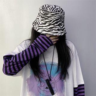 Zebra Print Bucket Hat White & Black - One Size