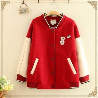 Color-block Bear Printed Padded Jacket
