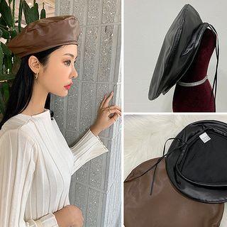Drawstring Faux-leather Beret