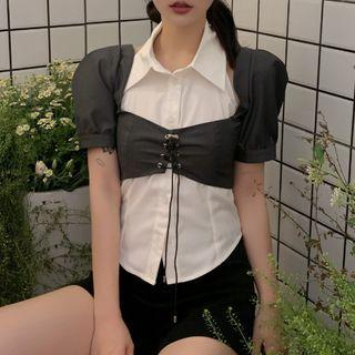 Set: Sleeveless Shirt + Short-sleeve Shrug